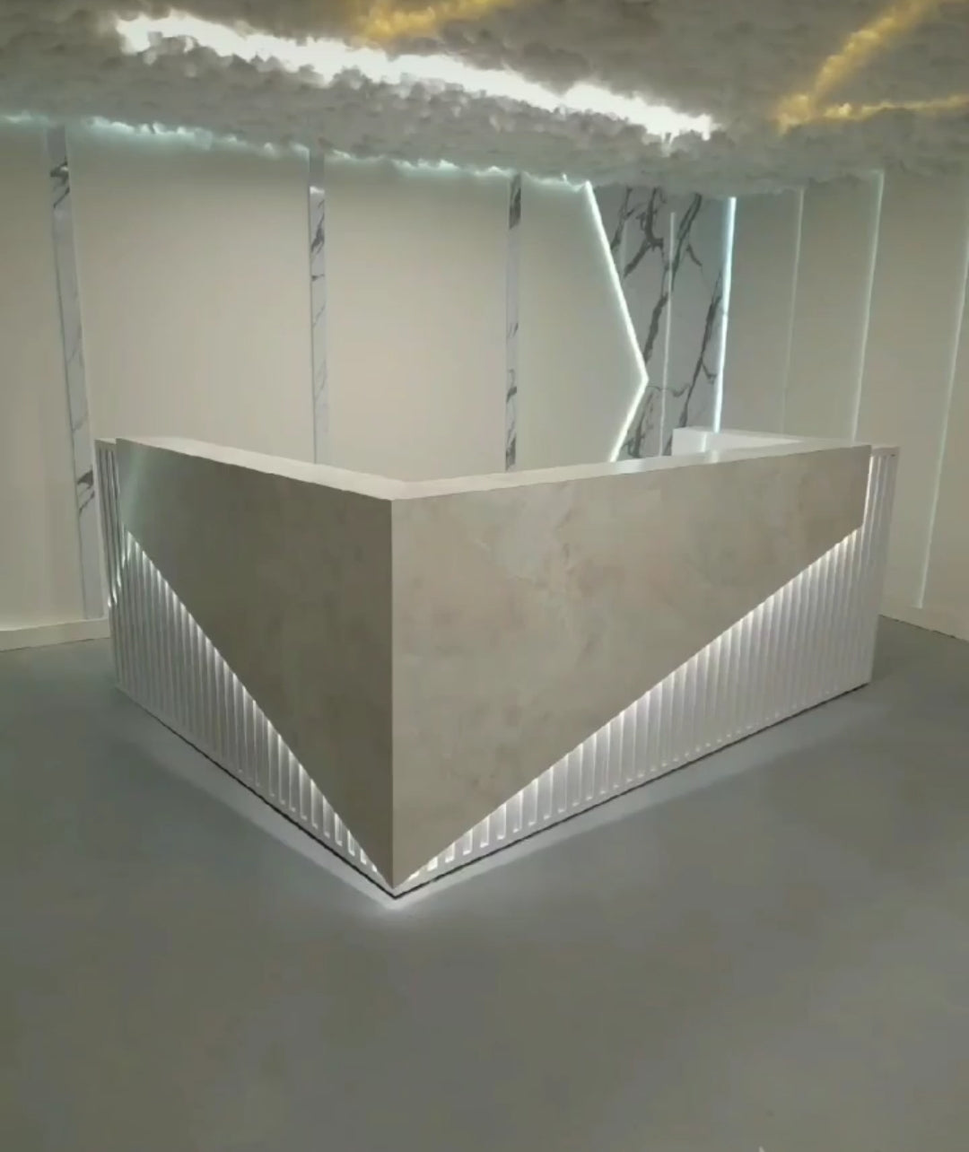 Marble Textured Modern L-Shape Reception Desk