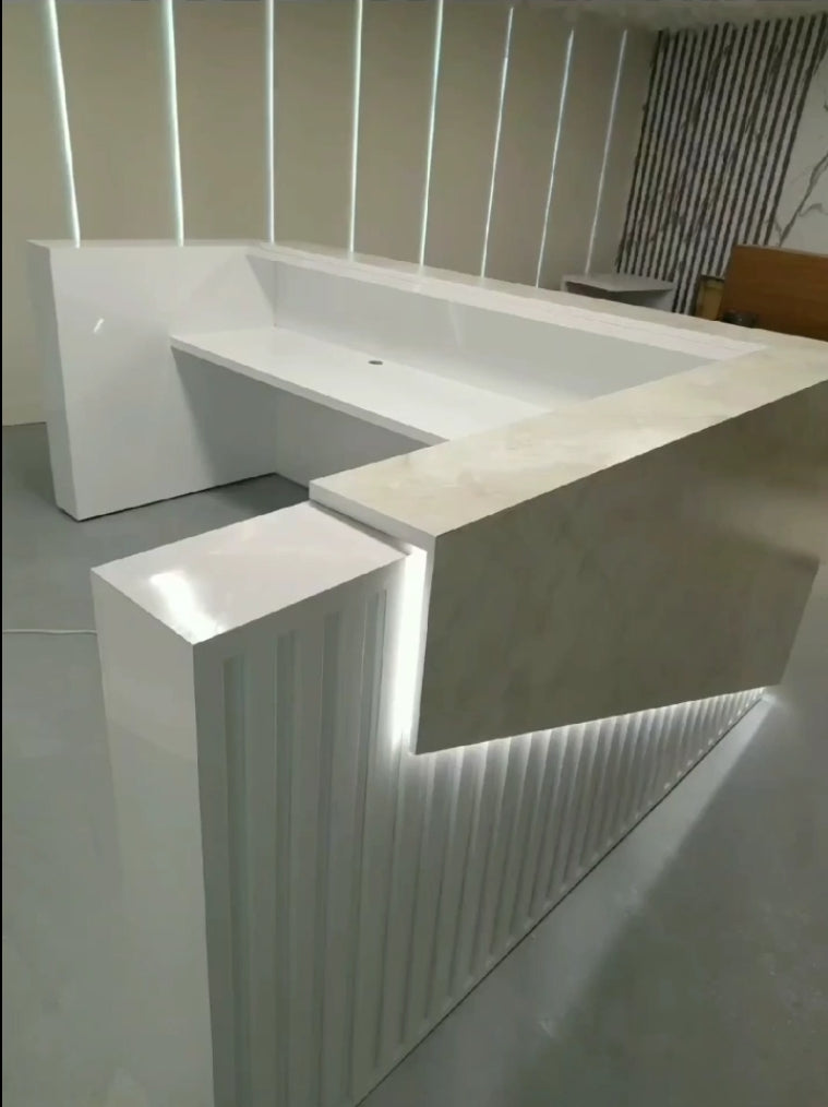 Marble Textured Modern L-Shape Reception Desk